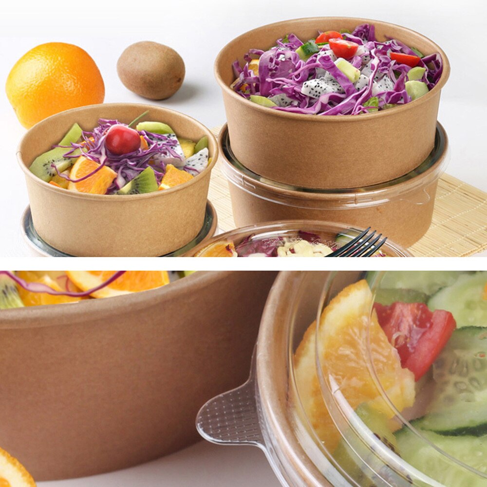 20 stk engangs kraftpapir skåle frugtsalat skål mademballage beholdere fest favor  (16oz,  med låg)