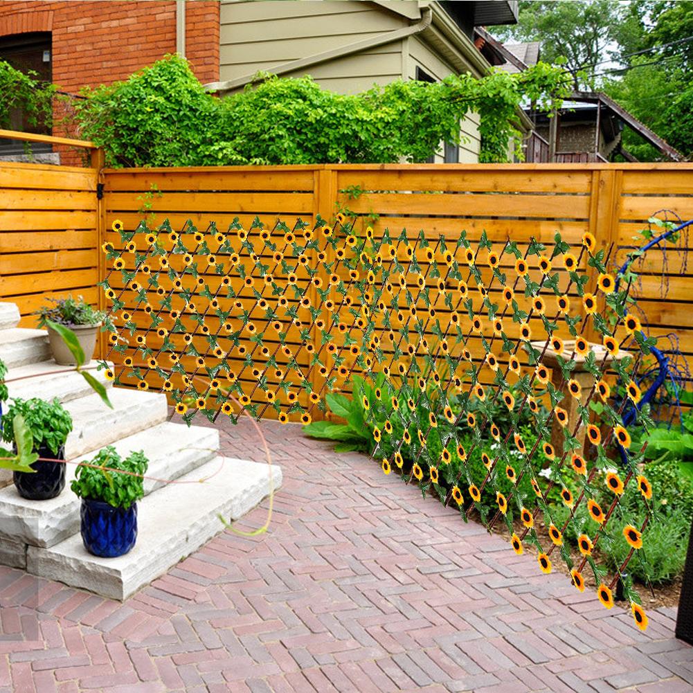 Expanding Trellis Fence Retractable Fence With Artificial Sunflower Leaves Plant Fence UV Privacy Screen For Garden Home Decor