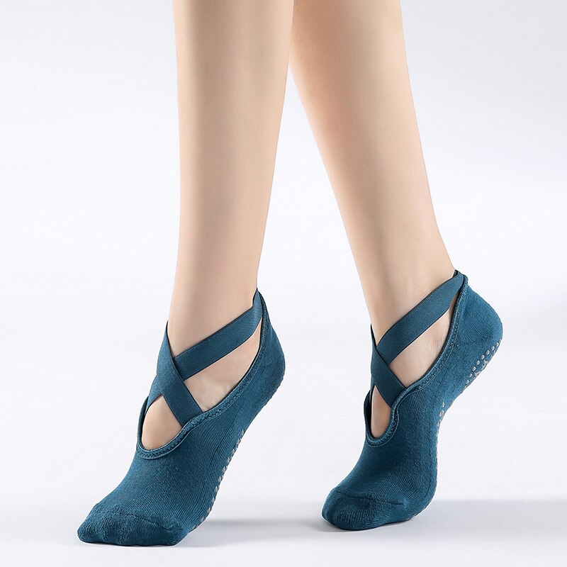 1Pair Yoga Socks for Women Non-Slip Grips Straps Bandage Cotton Sock Ideal for Pilates Pure Barre Ballet Dance Barefoot Workout