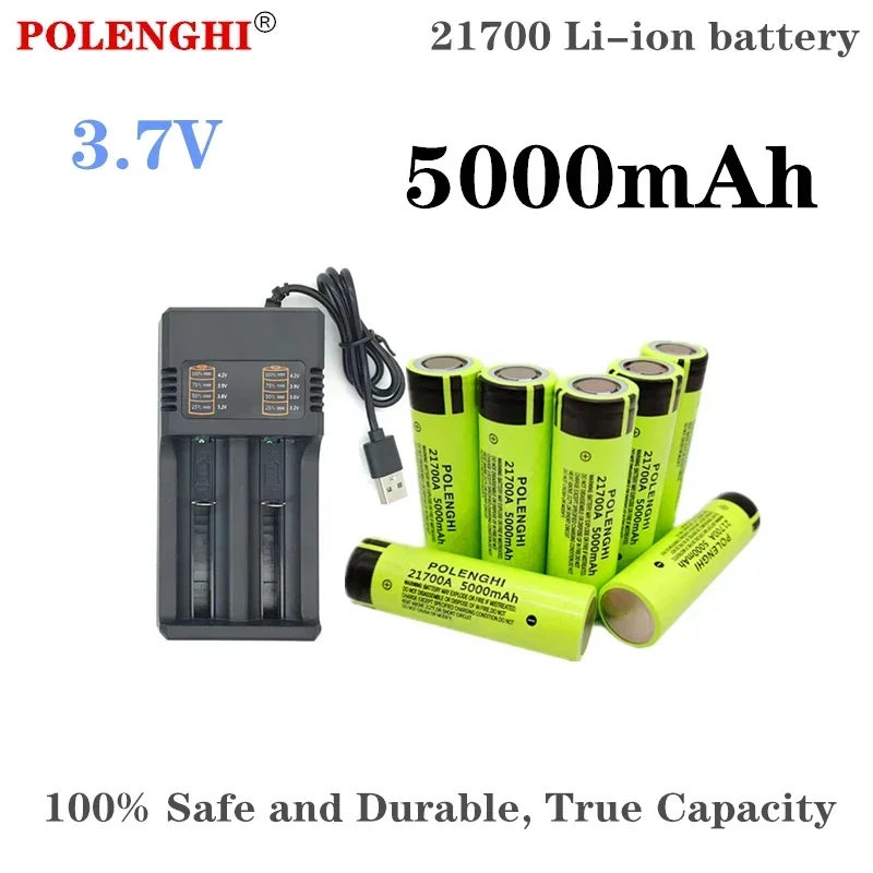 100%  genopladelige lithium-ion-batterier med ægte kapacitet 3.7v 21700 mah 5000 flad top, der bruges til lommelygte og bilbatterikomponenter