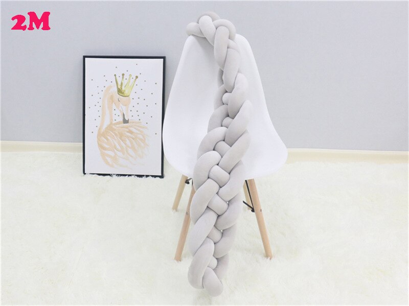 Travesseiro para cama de bebê, trançado amortecedor para cama recém-nascido, decoração de quarto infantil com 4 fios: 2M gray