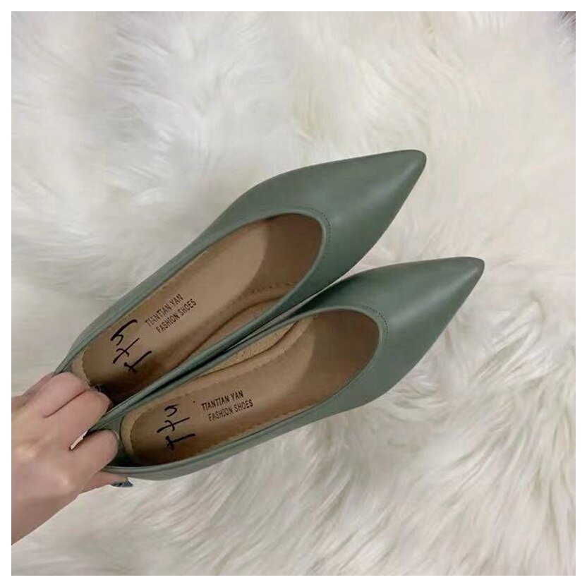 Damskor platt ballerina kvinnlig fritidsarbete balett lägenheter damskor metallspänne mjuk mockasin turkos färg: Grön enkel / 8.5