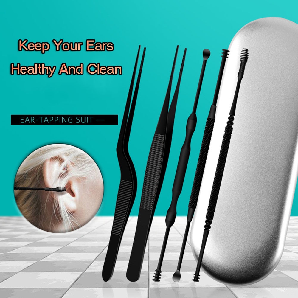 6 uds Limpieza de orejas de herramientas de acero inoxidable de doble oído recoge pinzas viajes de casa removedor de cera de oídos oreja limpiador herramientas