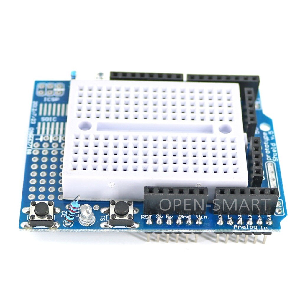 Mini breadboard + prototype skjold kit med modstand og led til arduino