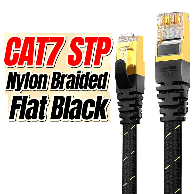 AMPCOM CAT7 Cable Ethernet Lan Flat Cable SFTP Redondo RJ45 Cable de Red Cat 7 Cable de Internet para Router Módem PC PS4 Patch Cable: Beige / 10 m