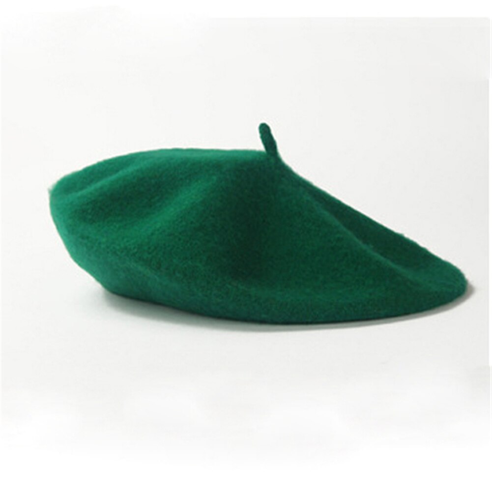 Vintage Winter Warm Wol Vlakte Baret Voor Vrouwen Meisjes Kunstenaar Casual Solid Black Red Beanie Caps Boinas para Mujer: deep green