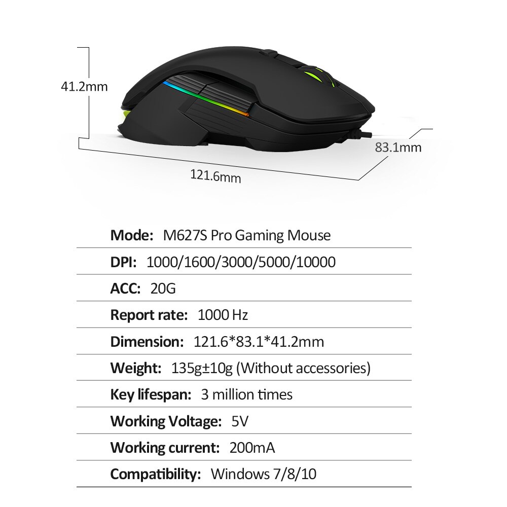 Delux M627S DIY Side Wings Wired Gaming Mouse 8 Buttons 10000 DPI RGB Backlight Optical Left and Right hand Mice For PC Gamer