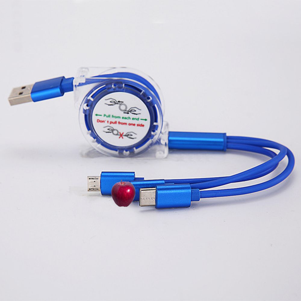 Multi Functionele 3 In 1 Usb Kabel Duurzaam Snelle Oplaadkabel Intrekbare Universele Telefoon Kabel Voor Iphone En Android: blue