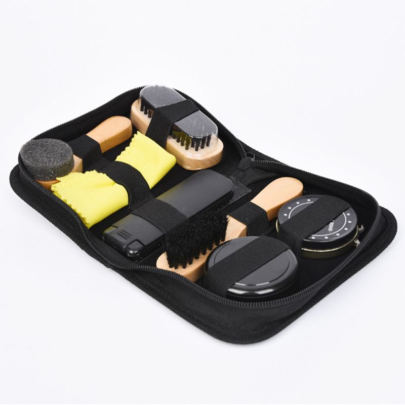 Shoe Shine Kit & Shoe Care Valet PU Leather Sleek Case Q1FE