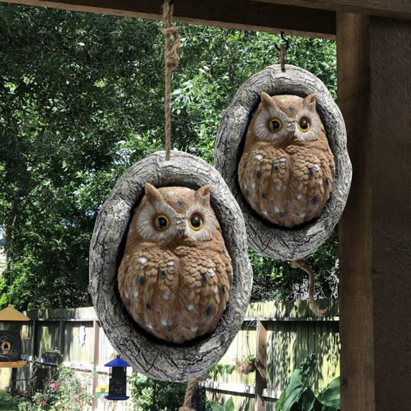 Garden Statue Cartoon Owl Tree Decoration Crafts Owl Outdoor Garden Pendant Home Landscaping Backyard Lawn Decoration
