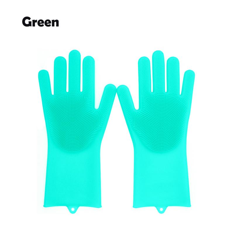 Gants magiques 2 en 1 en Silicone pour le lavage de la vaisselle, en caoutchouc, résistants à la chaleur, pour la cuisine et la maison: Green