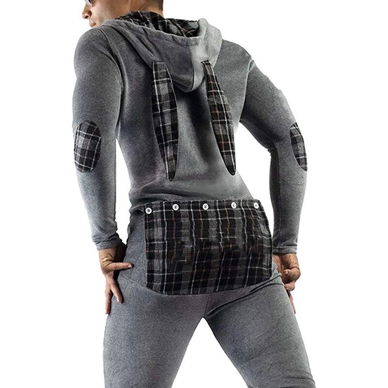 Plaid Print Men's Pajamas Men's Adults Playsuit Pajamas Back Cover Back Button Home Flap Adults Casual Jumpsuit Men