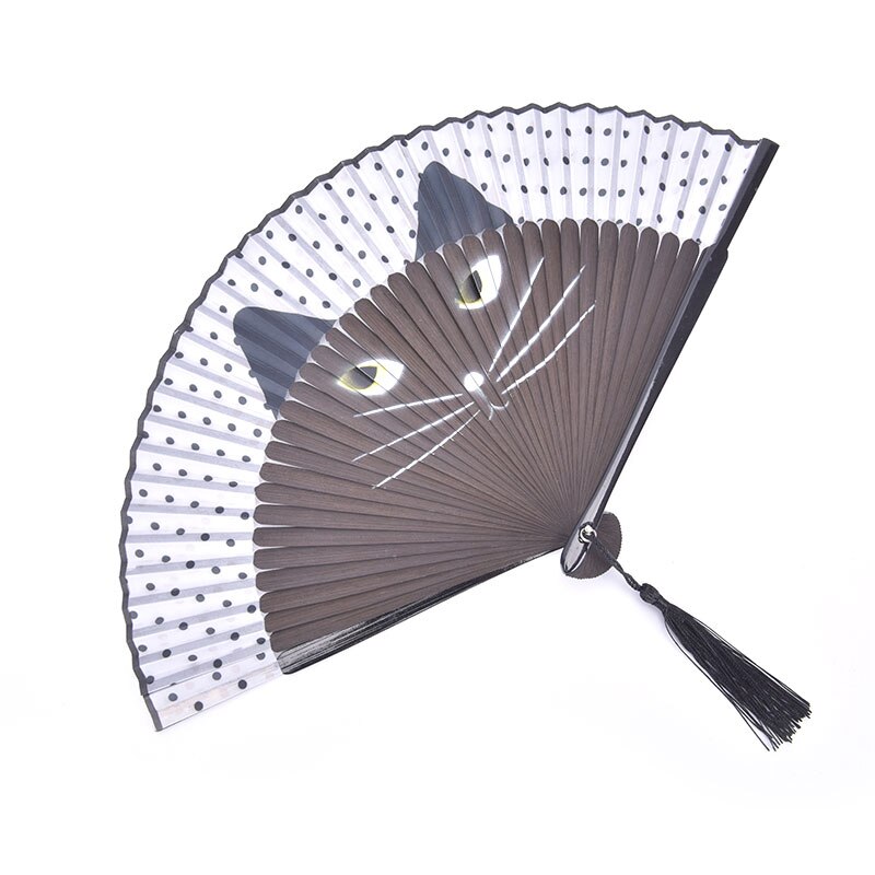 Kat Cartoon Zijde Modieuze Japan Stijl Hand Fans Populaire Handheld Folding Fans Gespoten Kat Hoofd Japanse Wind: BK