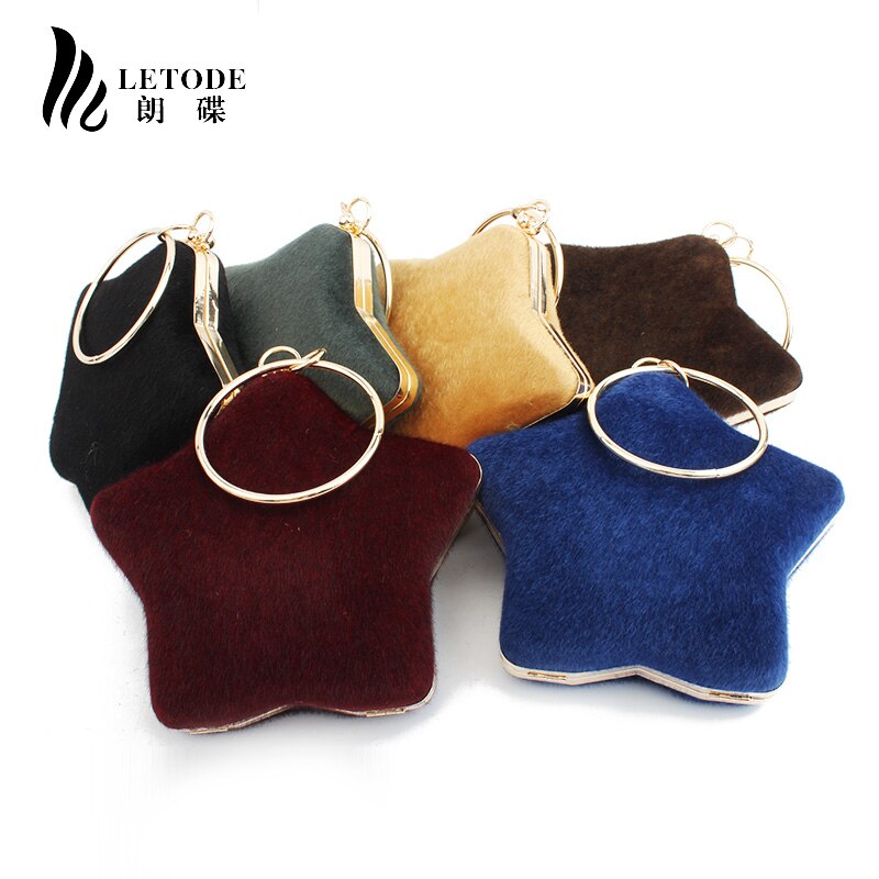 Mulheres 2019 Moda Saco de Noite Das Senhoras de Veludo Anel de Dedo Cutch Bolsa bolsa Bolsa de Ombro Cadeia de Sacos de Festa de Casamento da Forma da Estrela