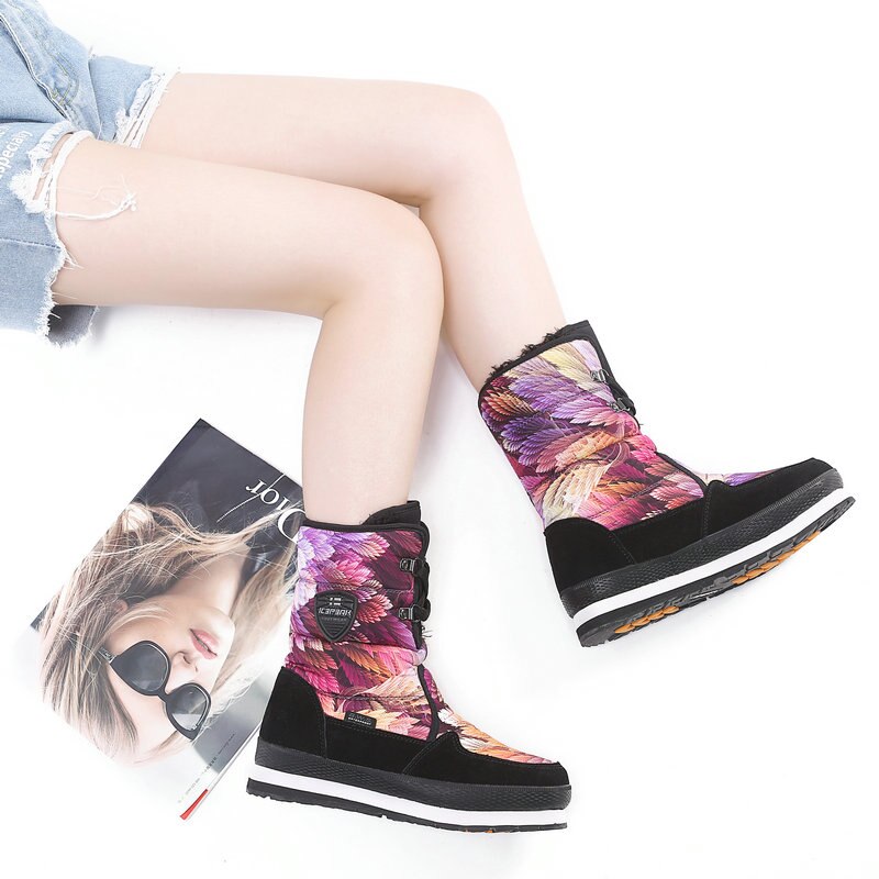 Waterproof winter warm boots women snowboot colourful nice look big size black fur lace up Brand