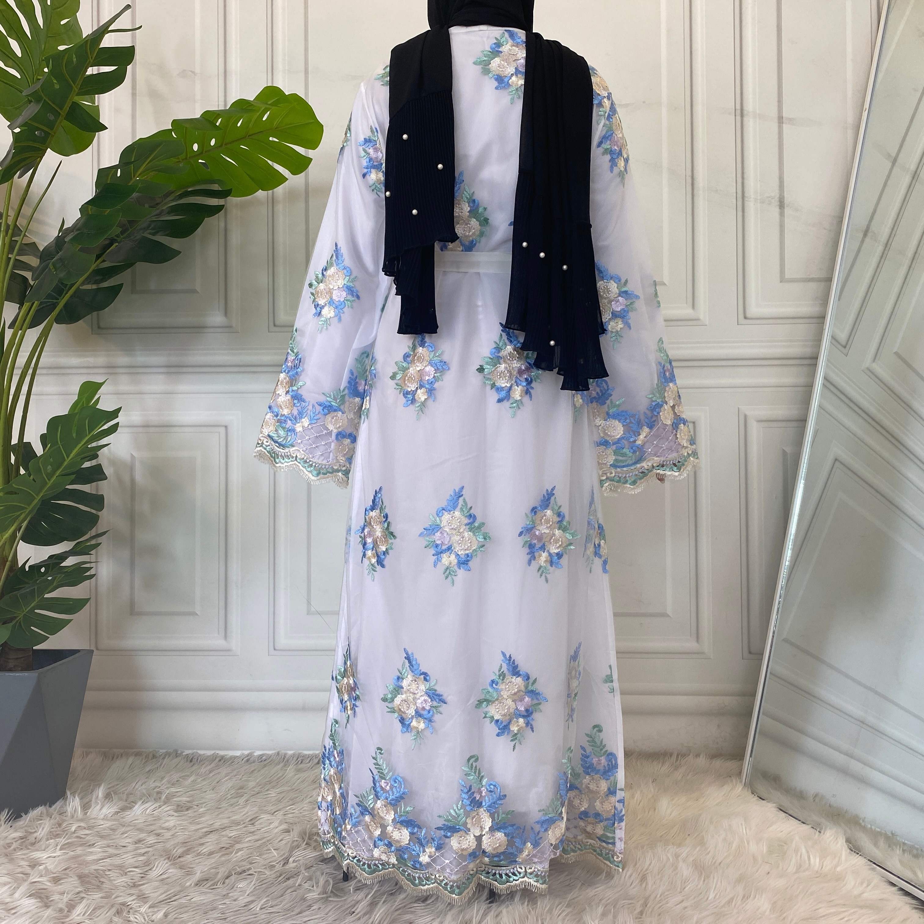 Abaya – Robe longue en dentelle brodée pour femmes, style musulman, modeste, dubaï, nouvelle , Cardigan, jupe Kimono