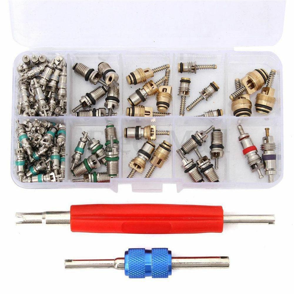 102pcs A/C System Schrader Valves With Remover Tool Kit For R12/ R134A HVAC Air Conditioning Valve Core Valve Core Combination