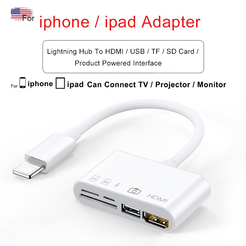 Lightning a HDMI-Cable Ethernet RJ45, adaptador hub USB iphone 3 en 1 para RJ45, conectar teclado, cámara y proyector: iP 1 To 5 HDMI