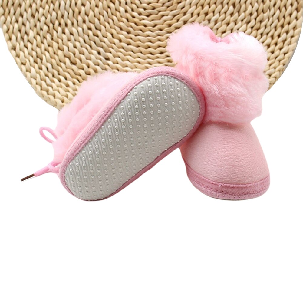 Infant Baby Snow Boots, Anti-Slip Sole Winter Warm Lace Up Sneakers Faux Fur Crib Shoes