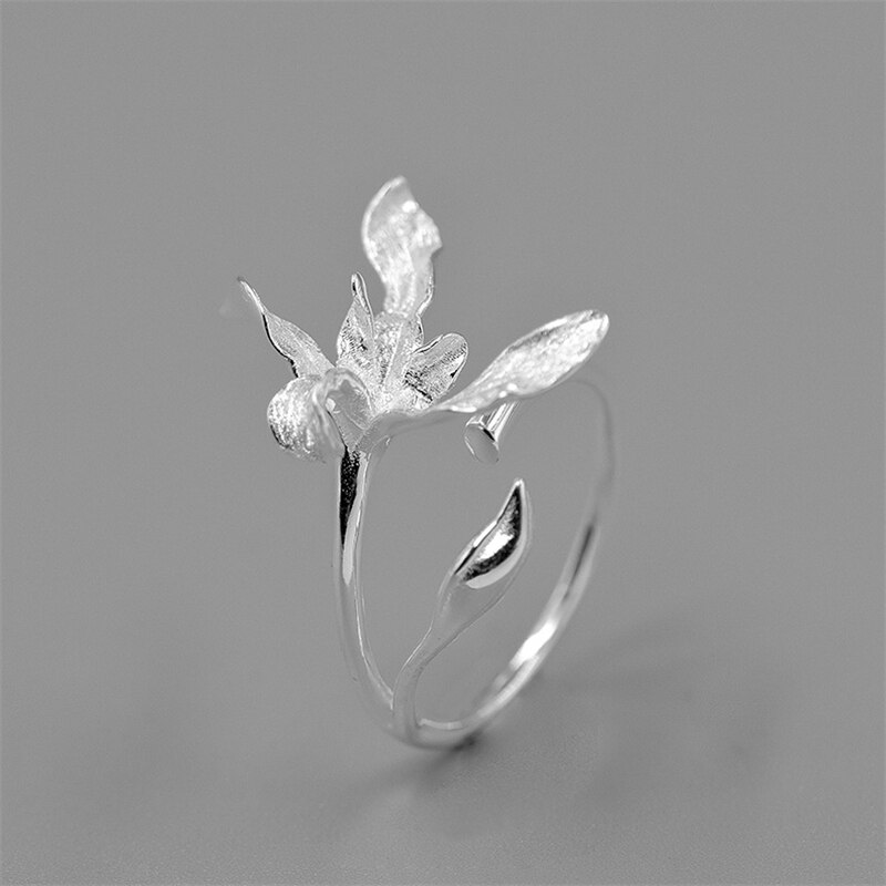 INATURE 925 Sterling Silver Orchid Flower Rings for Women Adjustable Opening Ring Jewelry