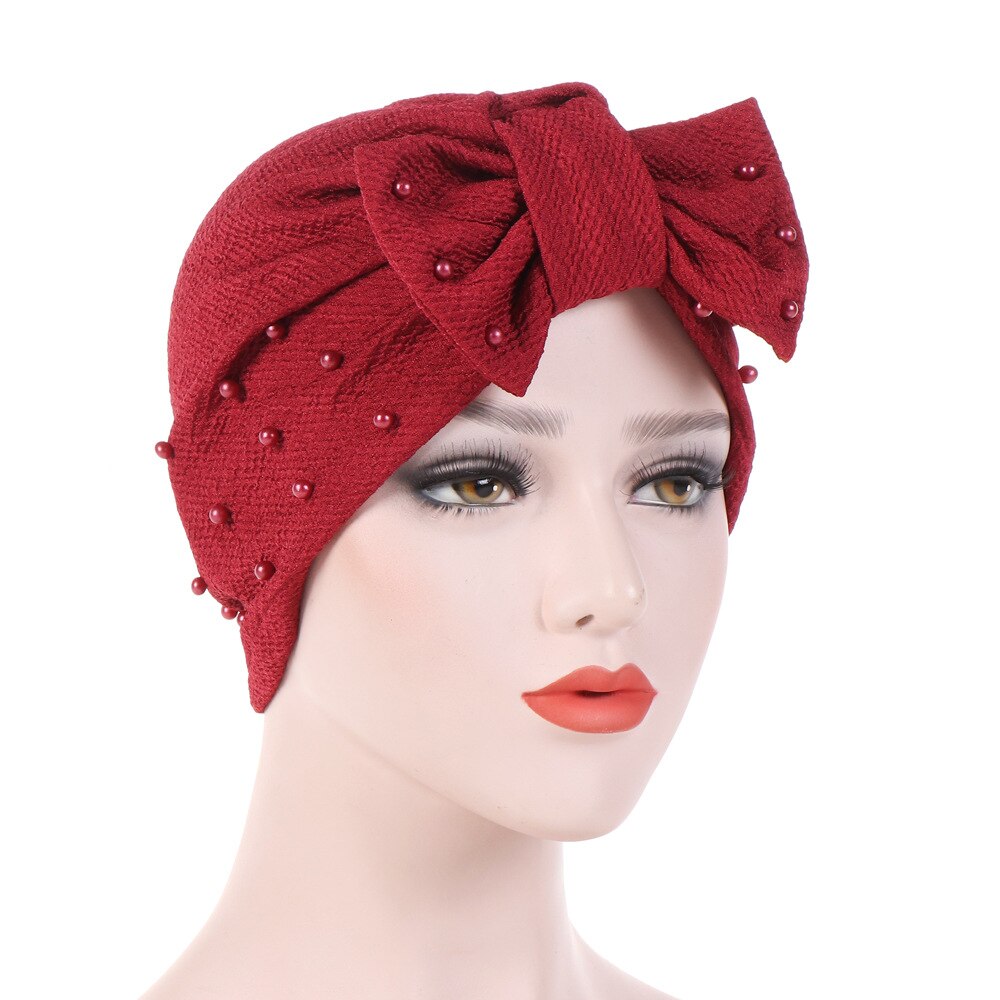 Turban musulman uni pour femmes, casquette indienne avec nœud élastique: 6