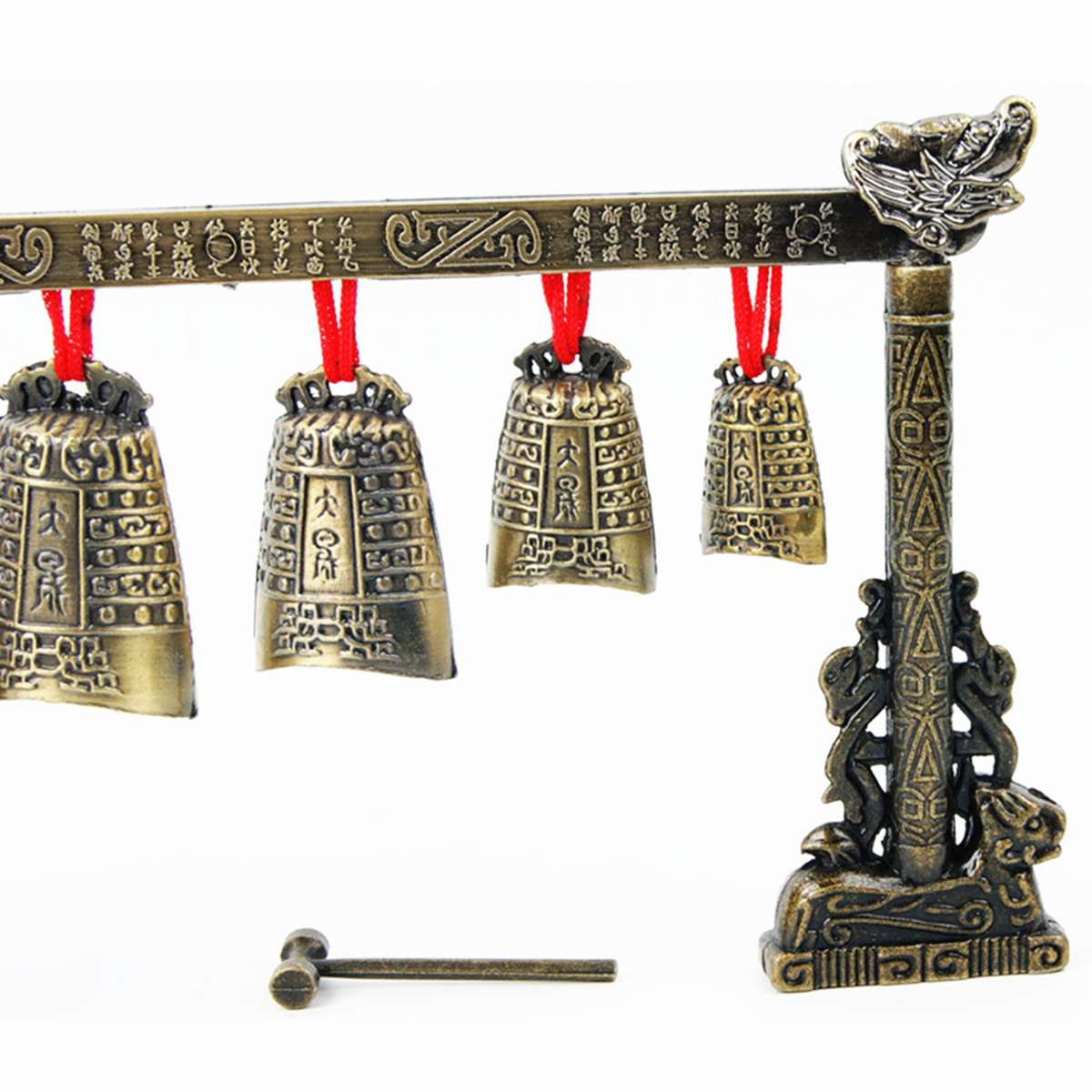 Chinese Glockenspiel Chimes Brass Bells Bronze Ware Ancient Chinese Mini Musical Instruments 7 Round Copper Bells And Crandall