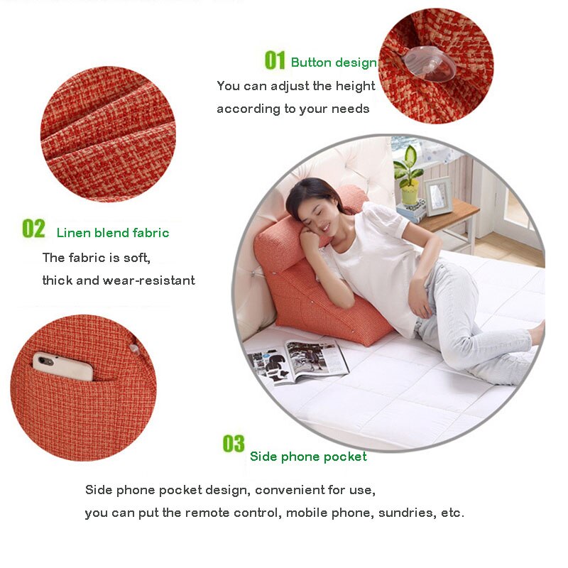 Kussen voor rugleuning in de vorm van een driehoek van katoen, in hoogte verstelbaar voor bankkussens voor bedrust, kussen voor rugsteun, groot formaat