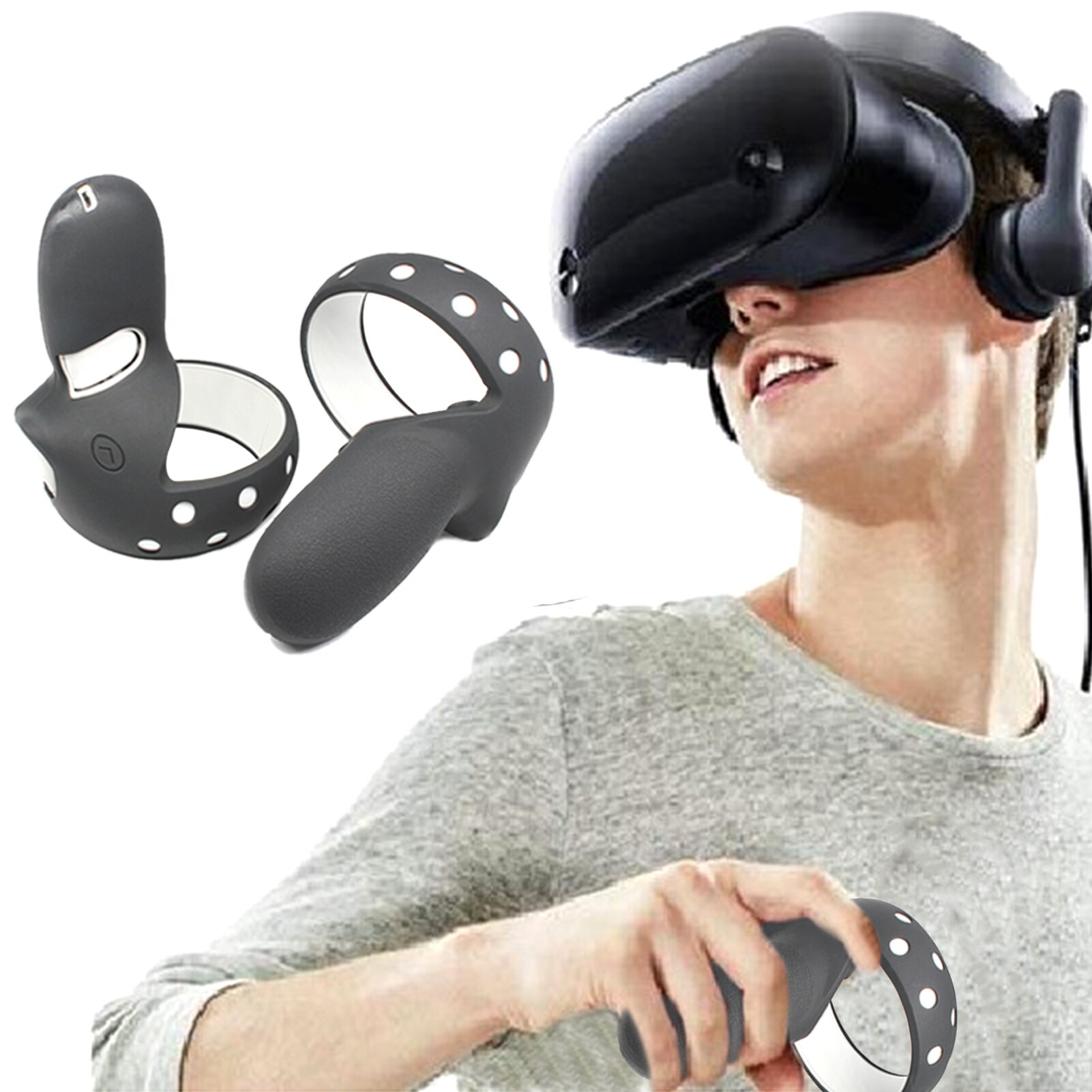 Beschermhoes Voor Oculus Quest 2 Controller Grip Skin Beschermhoes Siliconen Volledige Beschermhoes Vr Accessorie: Black