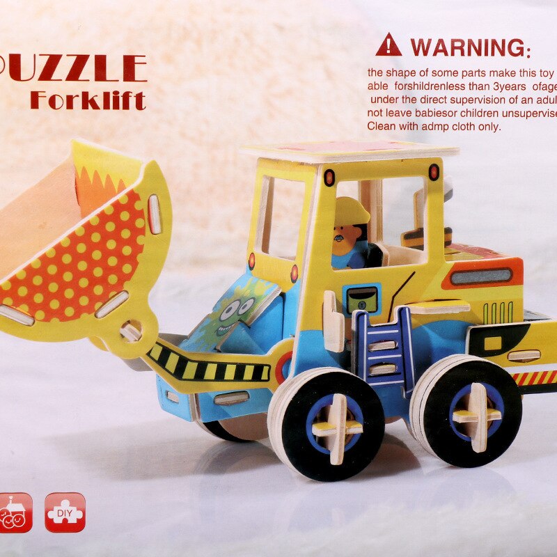 Nueva maquinaria de excavación, excavadora de juguete, Kits de madera 3D, conjunto de rompecabezas, vehículo de ingeniería, juguetes educativos para niños: Forklift