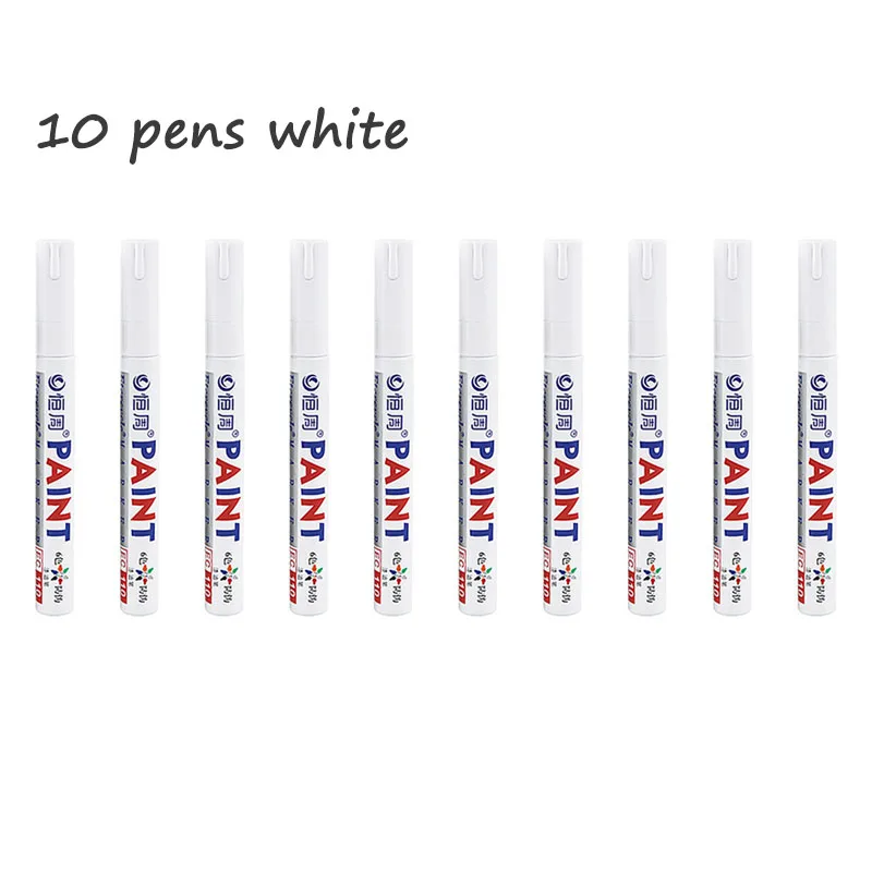 10 rotuladores permanentes, juego de marcadores de pintura de 12 colores, blanco, negro, azul, rojo, naranja, verde, azul, rosa, morado, café: BLANCO