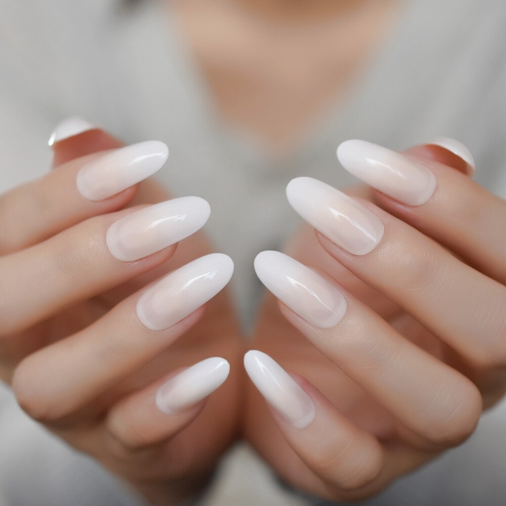 Lång glänsande fransk nagel naturlig naken helskydd plast konstgjorda naglar diy nageltips manikyr ballerina naglar: L5083