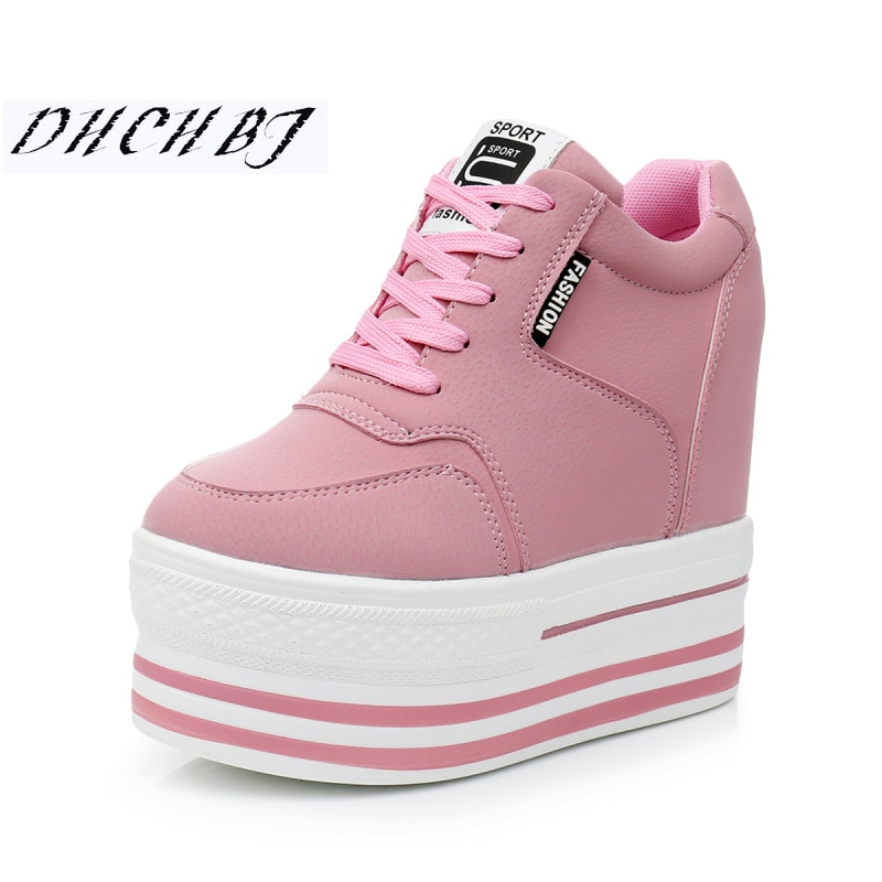 2019 wiosna kobiety botki wysokie buty na koturnie na co dzień marka kobieta 12CM zwiększona wysokość buty kobieta moda platforma trampki
