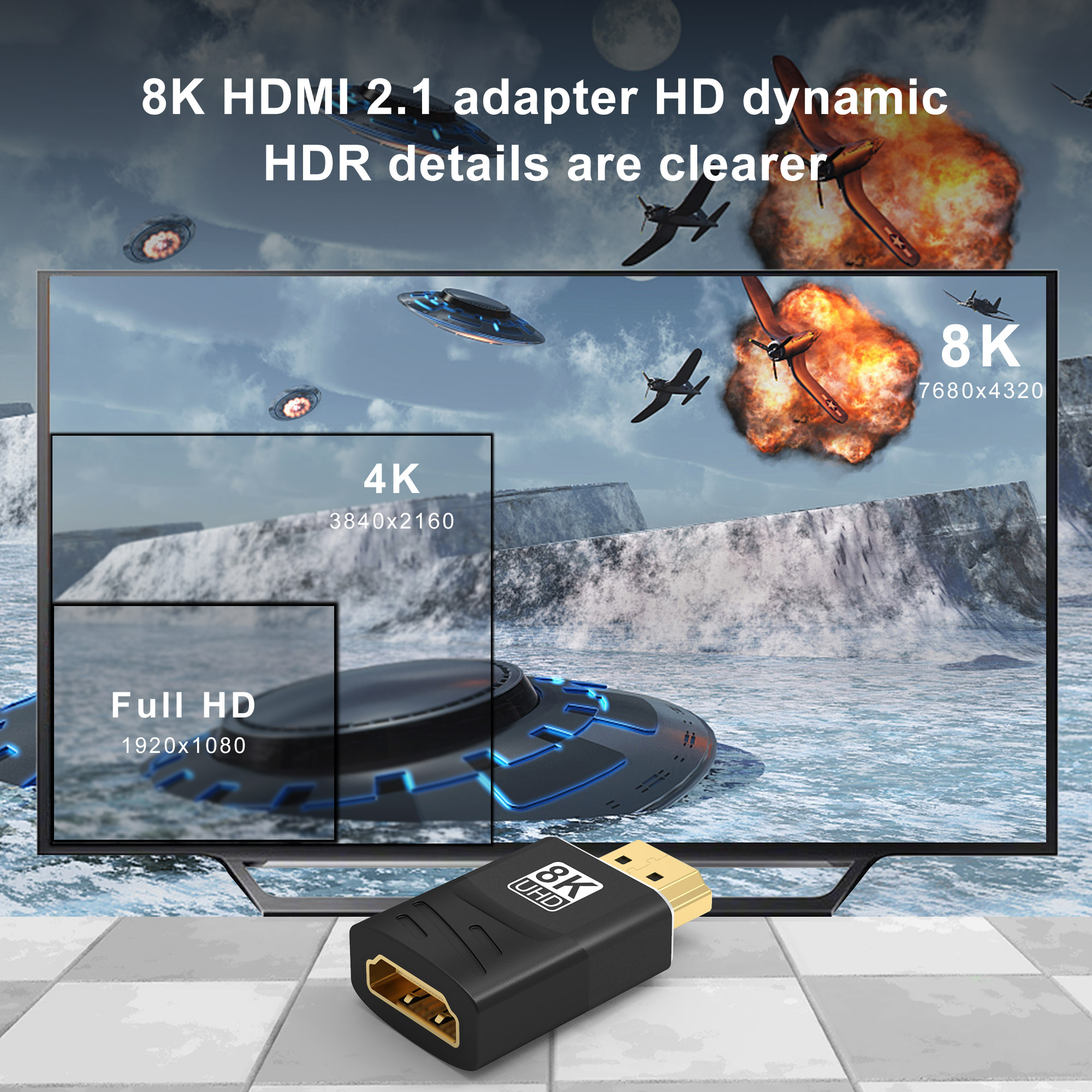 HDMI 2.1 Adapter 90 Graden 270 Graden HDMI Man-vrouw 8K 60Hz 4K 120Hz 48Gbps HDR Video voor Laptop HD TV Projector Adapter