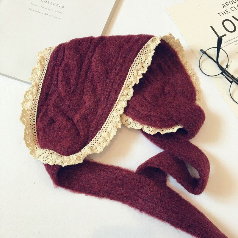 Oreillettes en dentelle pour bébés filles, couvre-oreilles en laine tricoté pour l'hiver, de Style japonais et coréen, mignon et bambins: dark red