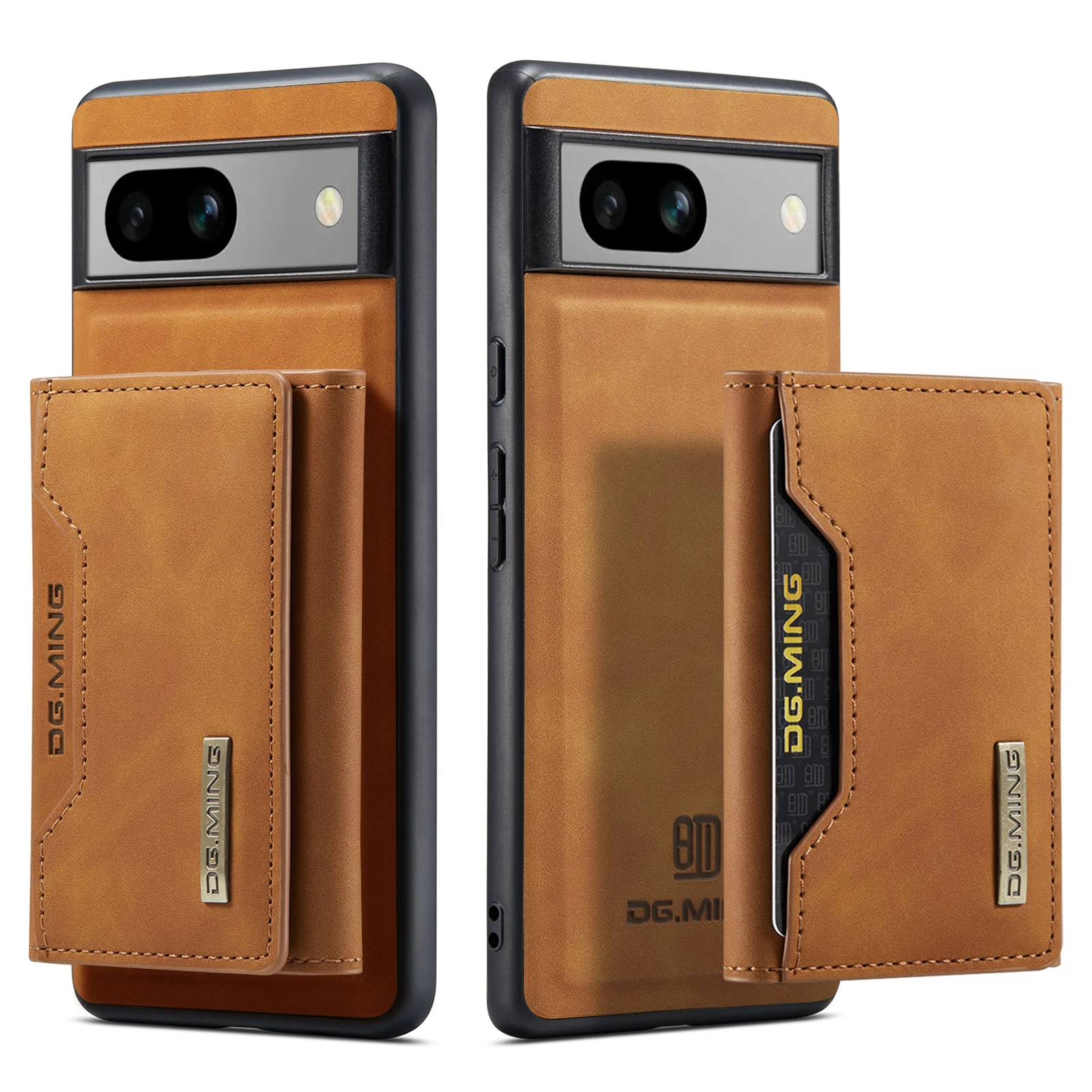 Magnetische portemonnee kaarten Solt lederen tas voor Google Pixel 9 Pro XL 7A 8 7 Pro Pixel 7 6 Pro in 1 afneembare zaktas folio cover: Aluminium / Beige