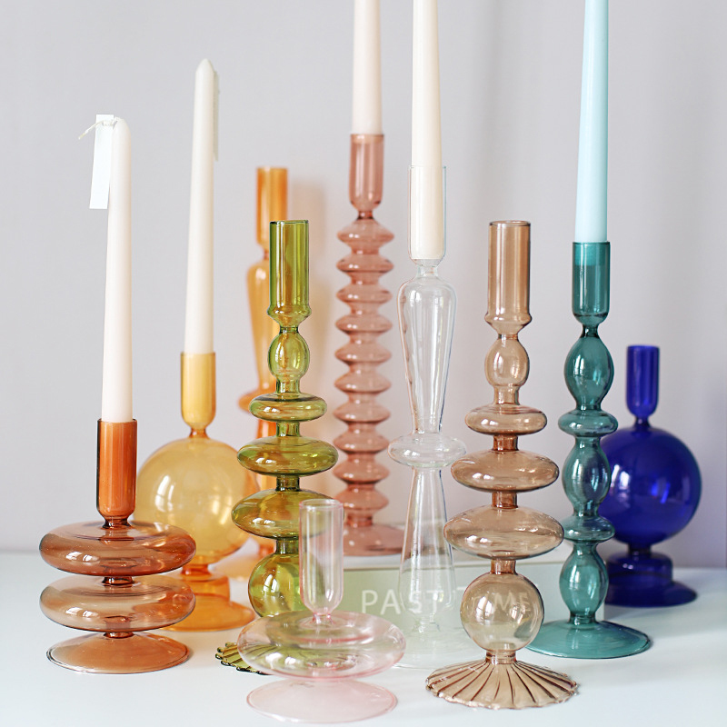 Portavelas de vidrio para sala de estar, candelabro romántico para el hogar, decoración de boda, cumpleaños, cena, de Navidad, Acc