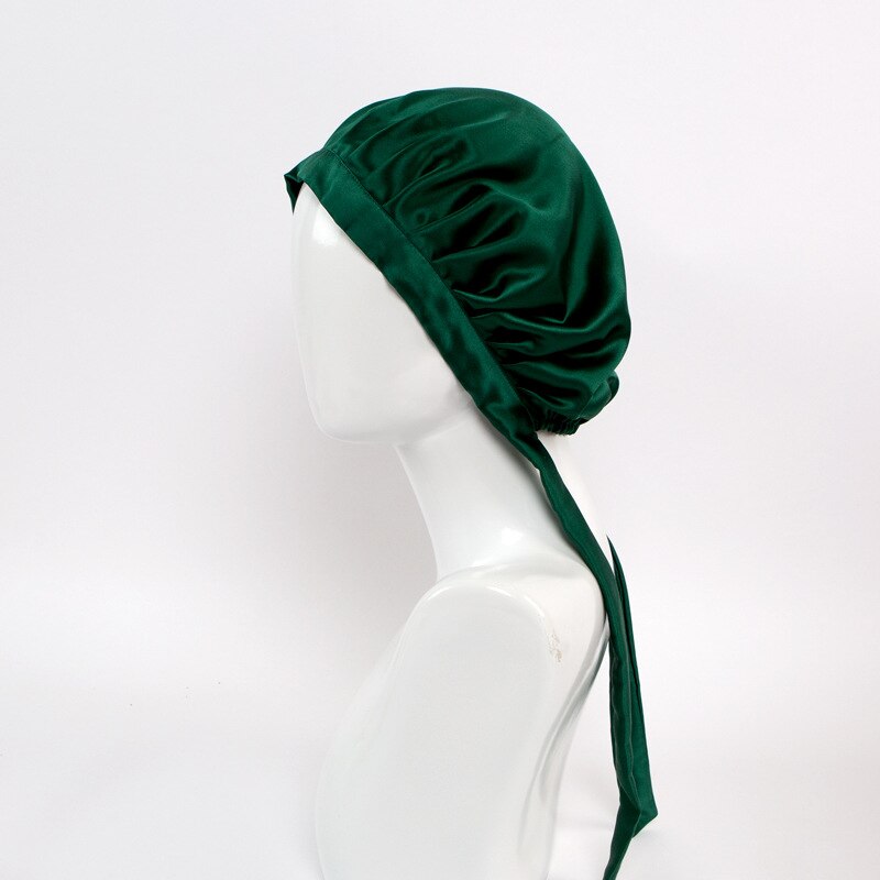 Gorro de dormir 100% de seda de mora para mujer, envoltura de cabello ajustable, cuidado de sueño nocturno de seda Natural con elástico, TJ7196: Green