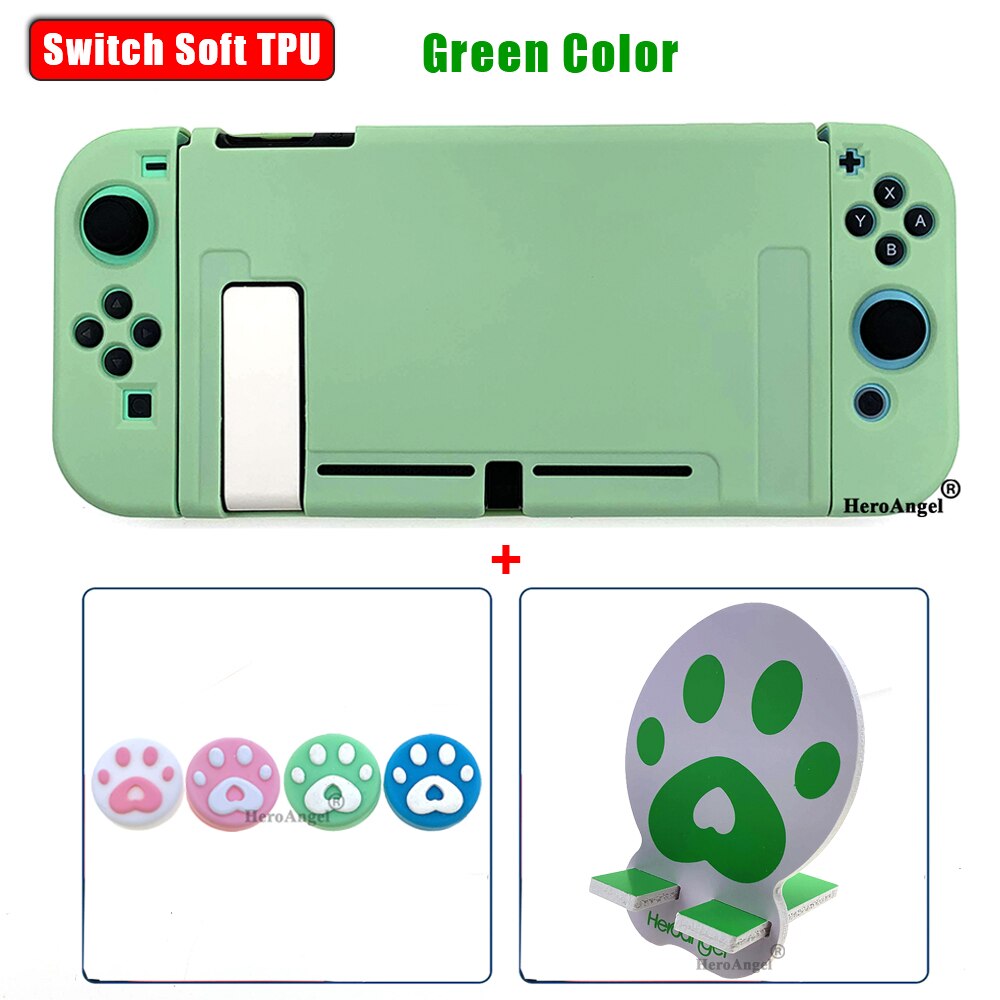 Newest NS Switch Pure Protective Cover Case Colorful Cute Soft TPU Cover Back Shell For Nintendos Switch NS Game Console Accesso: Green 3in1