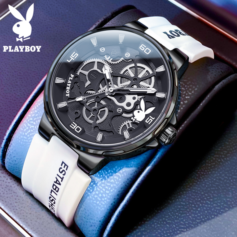 PLAYBOY, relojes clásicos originales de para hombre, relojes luminosos de lujo con correa de silicona resistente al agua para hombre
