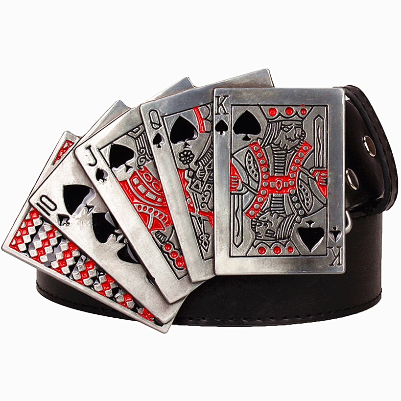 men's leather belt metal buckle Poker needle k... – Grandado