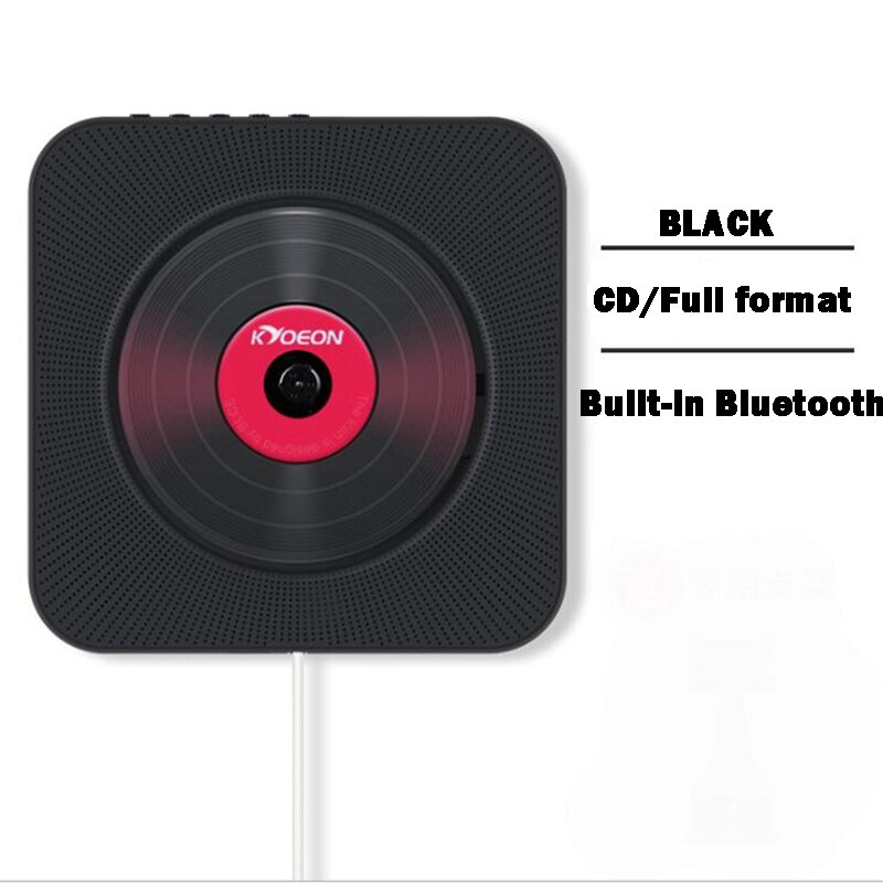 Portable CD Player Bluetooth Wall Mountable CD Music Player MP3 FM Audio Radio Speaker Stereo 3.5MM Headphone Jack Home: black with EU Plug