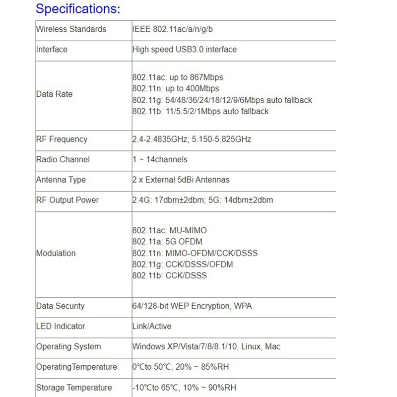 kabellos USB Wifi Adapter Für Persönliche Computer-802,11 AC 1300Mbps Dual 5Dbi Antenne 5G/2,4G wifi USB Netzwerk Adapter