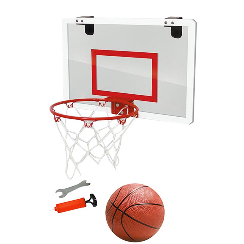 Hjem sovesal dør vægmonteret mini basketball hoop net splintres bagplade slagfri rebounds med kuglepumpenøgle: Rød