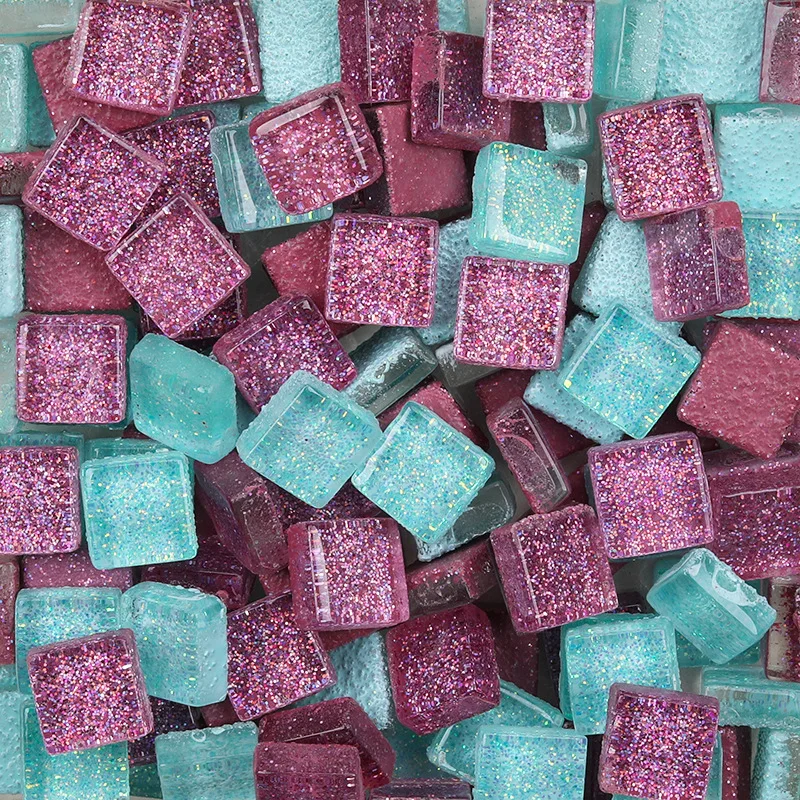 50Stck Diy mischen Farbe funkeln Glas Mosaik Steine Mosaik Fliesen Glas Kiesel Handwerk Material Puzzle Für Diy Mosaik, Der 10*10mm: 16