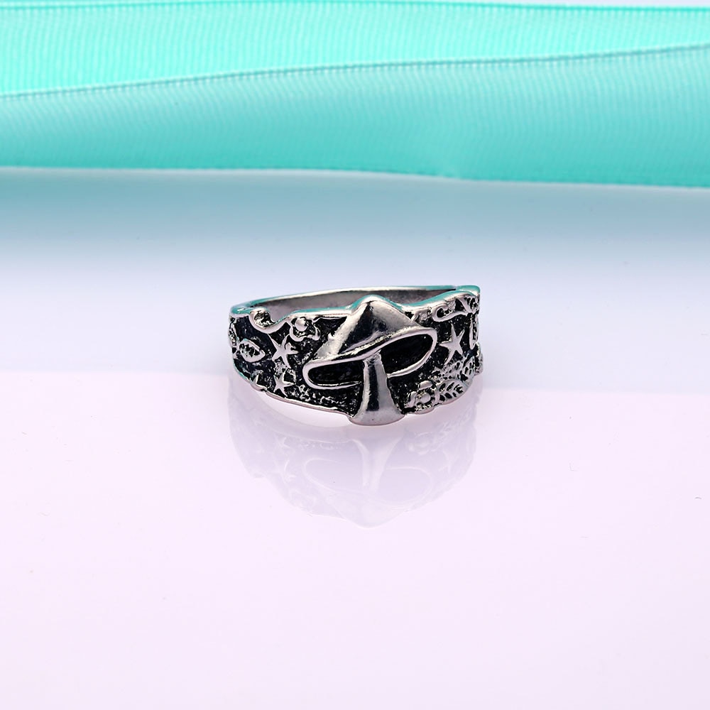 Coconal Vintage Wilde Paddestoel Bloem Patroon Ring Voor Mannen Vrouwen Retro Punk Verklaring Ring Nachtclub Biker Ringen Starry Ring: 9