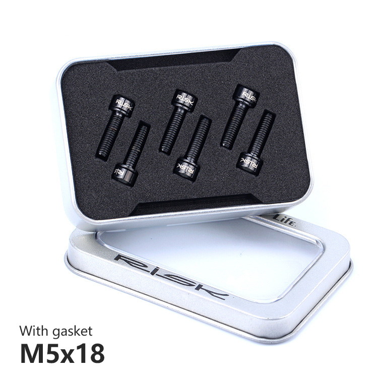 RISK-Tornillos para eje para ciclismo, accesorios de titanio/M5x20mm con arandela, para eje de dirección de bicicleta de montaña, ultraligeros, 6 uds.: M5x18 Black Washer