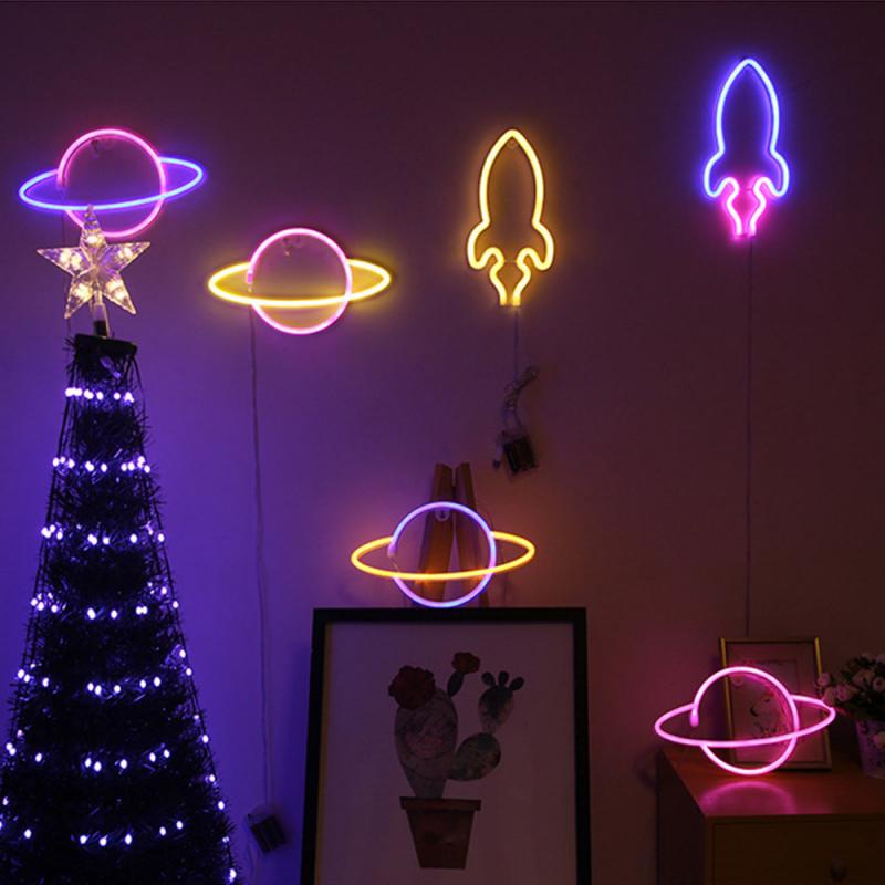Luz de neón creativa con forma de Planeta, señal de Led neón USB/batería para dormitorio, en casa, decoración de boda, , lámpara de noche