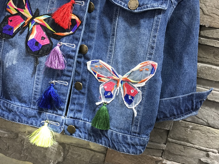Spring Baby Girl Denim Jacket Embroidery Butterfly Outerwear Girl Casual Jacket Kids Denim Clothes Girl Jean Jacket