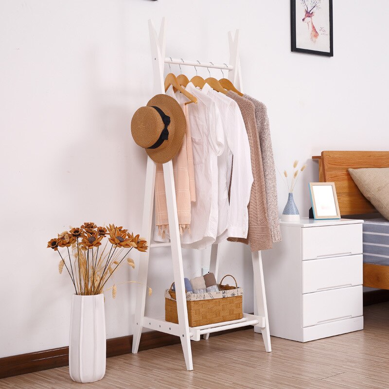 Solid Wood Floor Hanger Movable Folding Coat Rack Simple Shoe Rack Wooden Furniture Drying Rack Clothes Rack Coat Racks