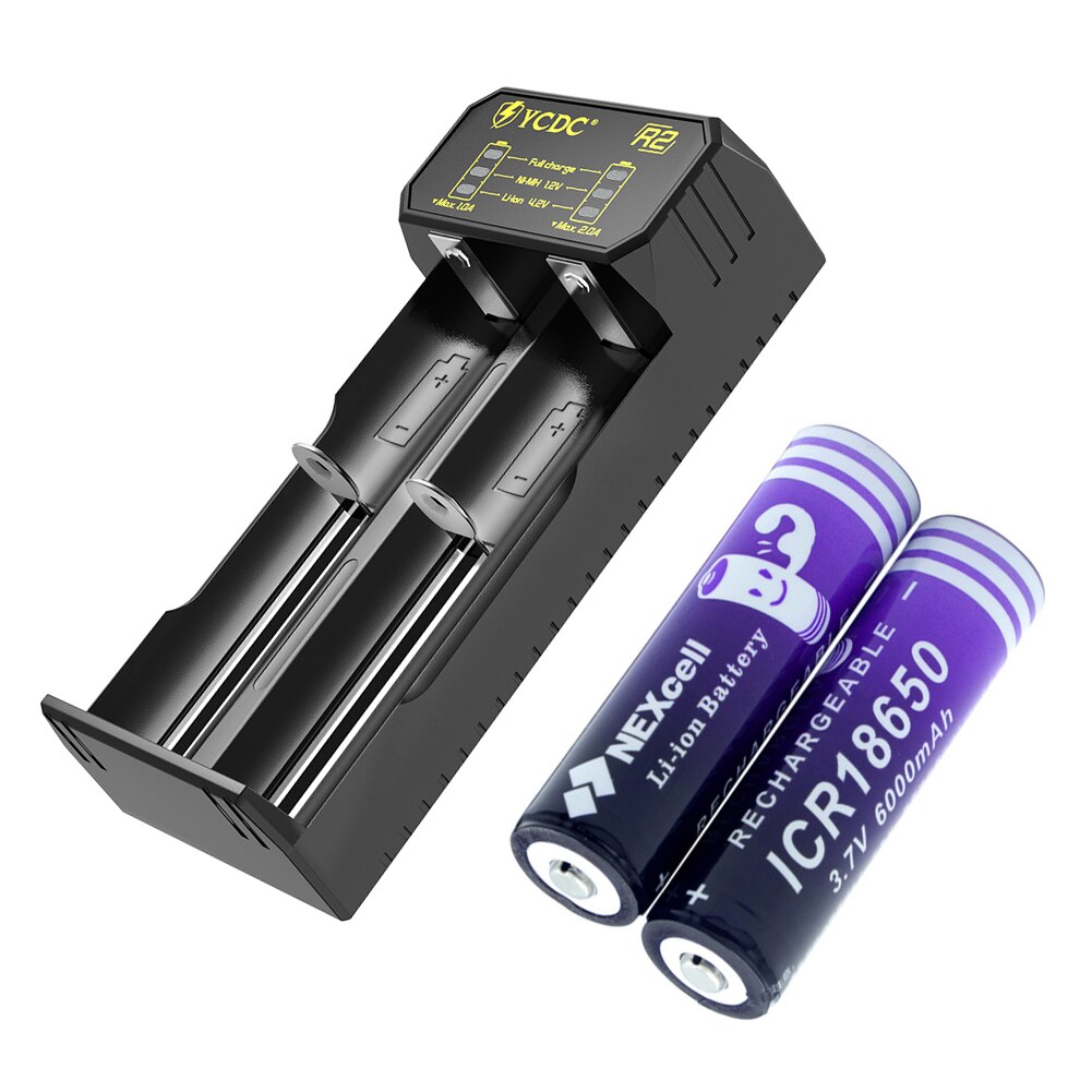2Pcs 18650 6000mah 3.7 v 6000mah 18650 Lithium Rechargeable Battery For Flashlight batteries With Battery EU US Charger